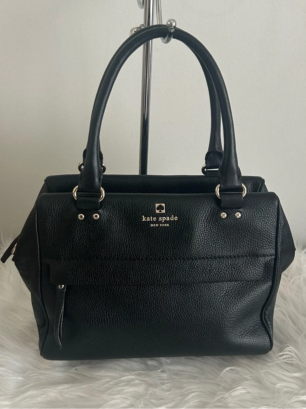 Kate Spade Black Pebbled Leather Satchel Crossbody Shoulder Bag Zip Top everyday